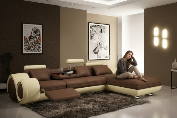 Patented Design Corner Sofa Sofa +USB, Upholstered Leather Corner BERLIN Living Landscape