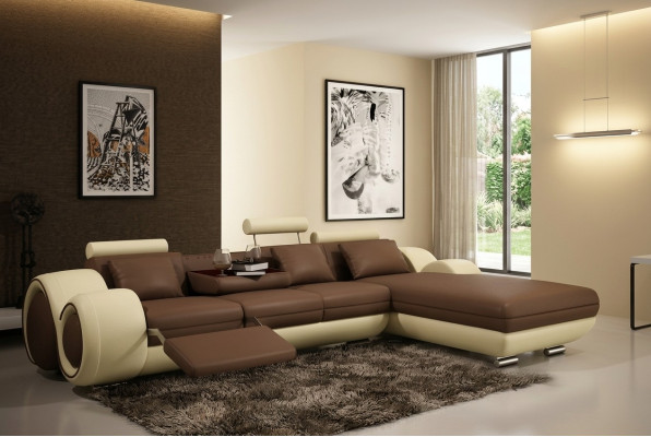Patented Design Corner Sofa Sofa +USB, Upholstered Leather Corner BERLIN Living Landscape