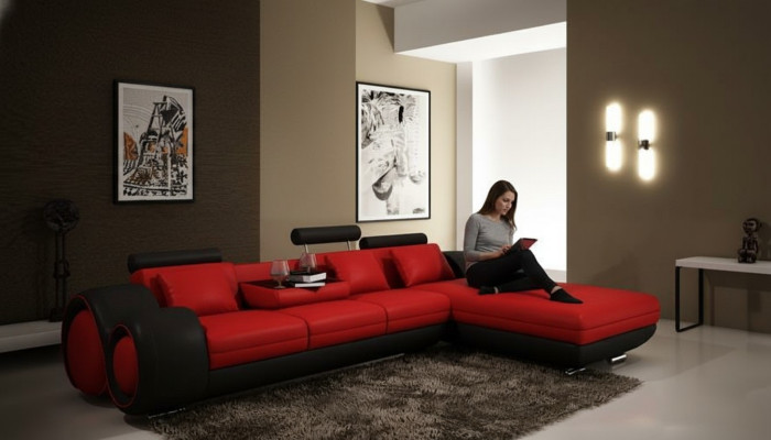 Patented design corner sofa Sofa + USB, upholstered leather corner BERLIN living landscape