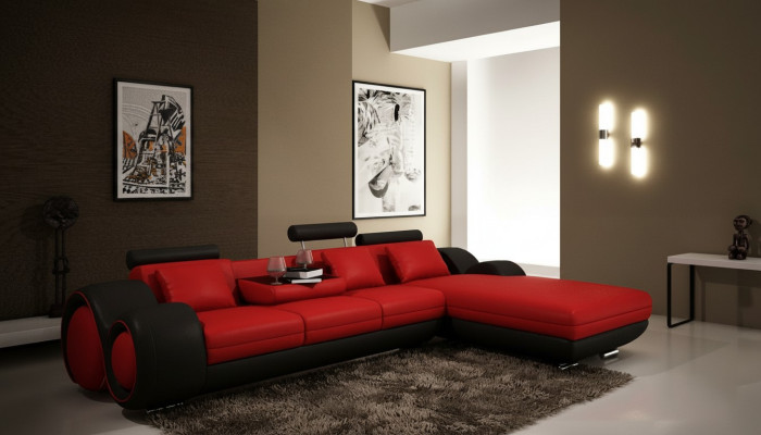 Patented design corner sofa Sofa + USB, upholstered leather corner BERLIN living landscape
