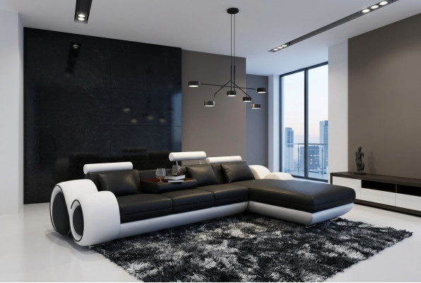 Patented Design Corner Sofa Sofa +USB, Upholstered Leather Corner Living Landscape BERLIN