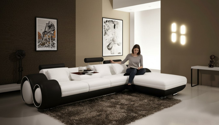 Patented Design Corner Sofa + USB Upholstered Leather Corner Living Landscape BERLIN