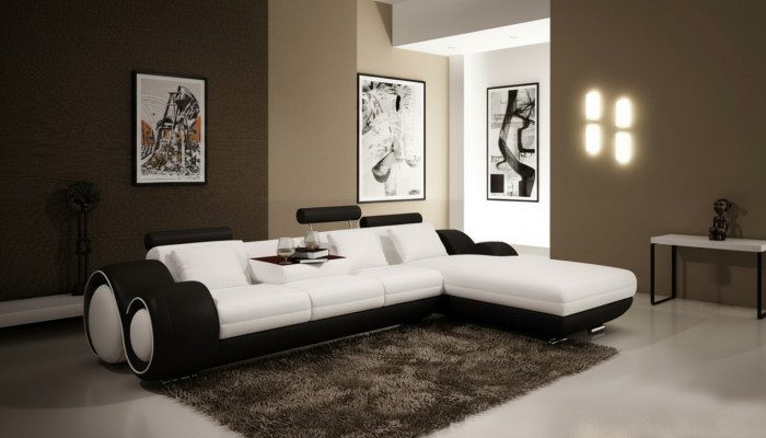 Patented Design Corner Sofa + USB Upholstered Leather Corner Living Landscape BERLIN