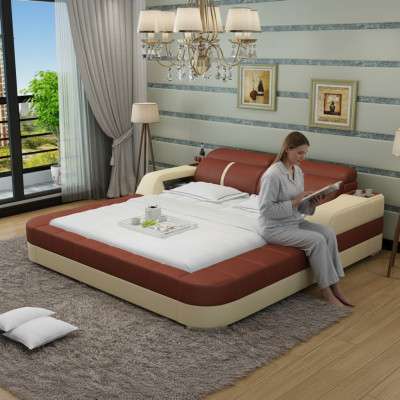 Luxury leather bed USB design upholstered double modern marriage 140/160/180 LB8823