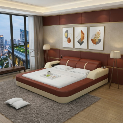 Luxury leather bed USB design upholstered double modern marriage 140/160/180 LB8823