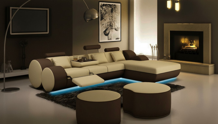 Designer leather corner sofa living landscape leather couch + USB sofa set corner couch Madrid