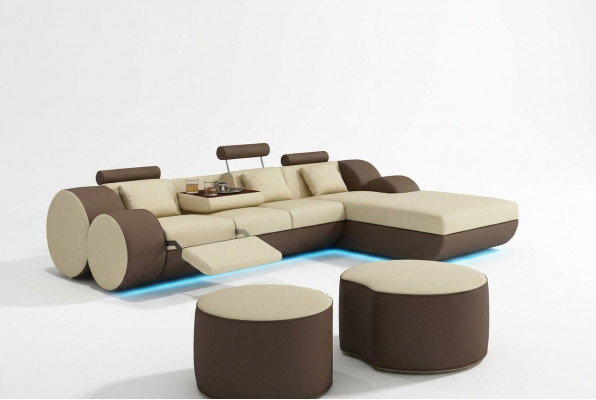 Designer leather corner sofa living landscape leather couch + USB sofa set corner couch Madrid