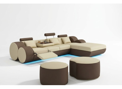 Designer leather corner sofa living landscape leather couch + USB sofa set corner couch Madrid