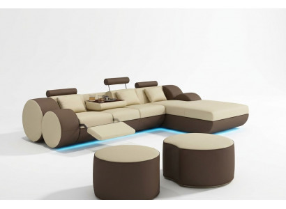 Designer leather corner sofa living landscape leather couch + USB sofa set corner couch Madrid