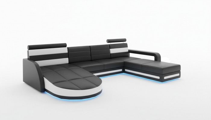 XXL LIVING AREA COUCH SUITE DESIGN CORNER COUCH Black LEATHER SOFA with USB New