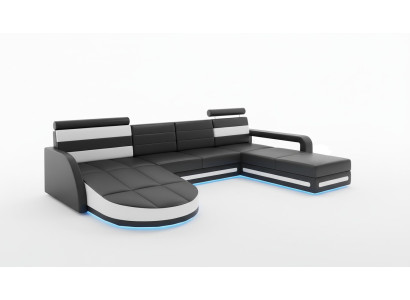 XXL LIVING AREA COUCH SUITE DESIGN CORNER COUCH Black LEATHER SOFA with USB New