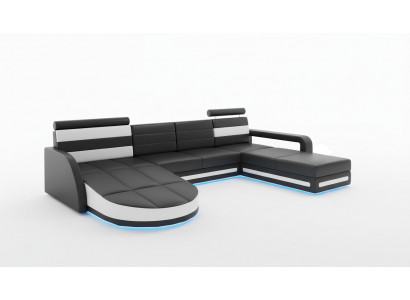 XXL LIVING AREA COUCH SUITE DESIGN CORNER COUCH Black LEATHER SOFA with USB New