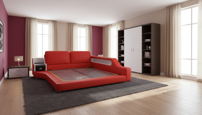 Double luxury design leather bed with USB hotel multifunction