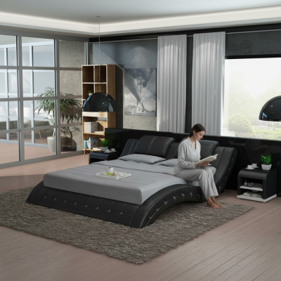 Luxury leather bed with USB upholstered double modern marriage 140/160/180 cm