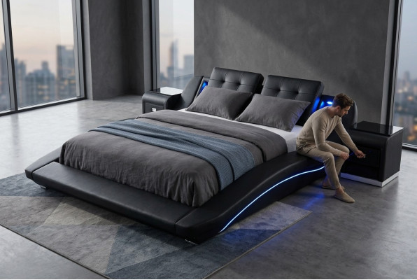 Luxury Leather Design Double Beds with USB, Exclusive 180x200 cm