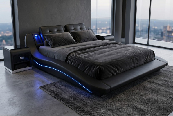 Luxury Leather Design Double Beds with USB, Exclusive 180x200 cm