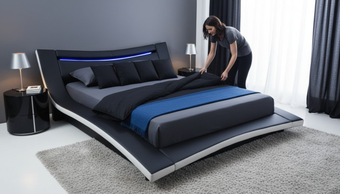 Luxury design leather double hotel bed with USB upholstered marriage bed frame new