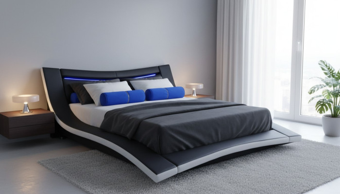 Luxury design leather double hotel bed with USB upholstered marriage bed frame new