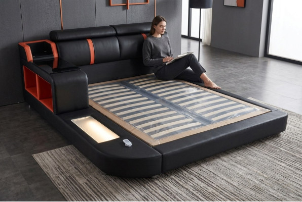 Design luxury upholstered double hotel beds with USB leather 140/160/180/200