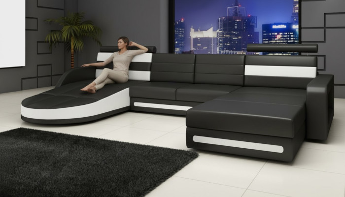 Sectional sofa with USB, upholstered U-shaped living landscape corner sofa XXL black new