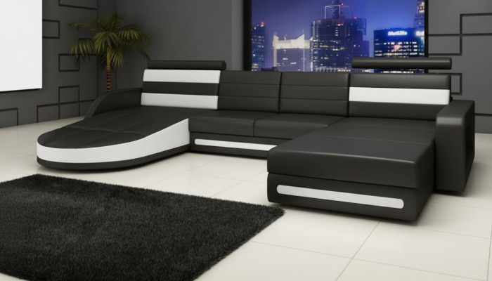Sectional sofa with USB, upholstered U-shaped living landscape corner sofa XXL black new