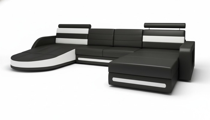 Sectional sofa with USB, upholstered U-shaped living landscape corner sofa XXL black new