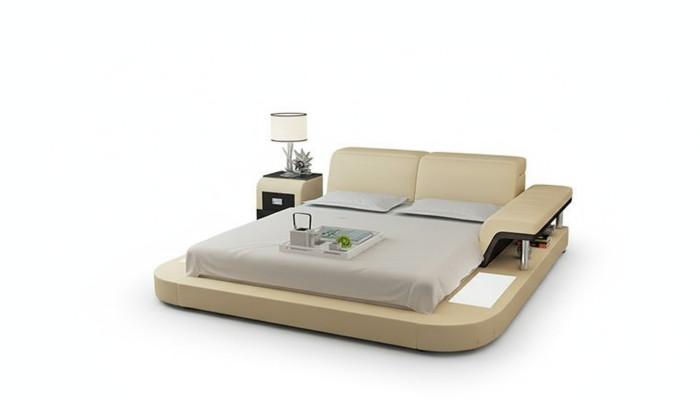 Design Bed XXL Big Leather Hotel Upholstered 180x200 Multifunction Shelf USB