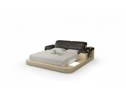 Design Bed XXL Big Beds Leather Upholstery Hotel 200x200cm Multifunction Shelf USB