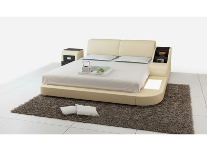 Design Bed XXL Big Beds Leather Hotel Upholstery 160x200cm Multifunction Shelf USB