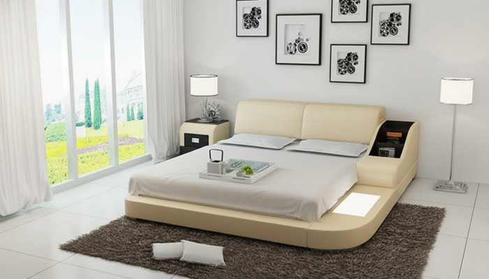 Design bed XXL big beds leather upholstery hotel 160x200cm multifunctional shelf USB