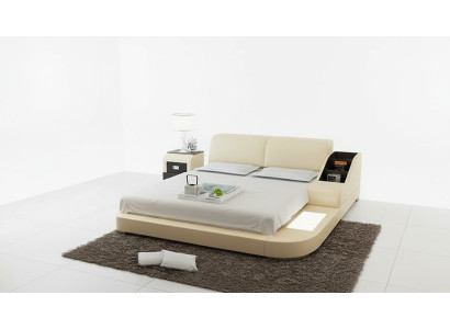 Design bed XXL big beds leather upholstery hotel 160x200cm multifunctional shelf USB