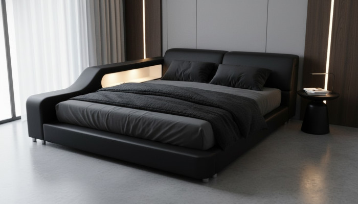 Design Bed XXL Big Beds Leather Upholstered Hotel 200x200cm Multifunction Shelf USB