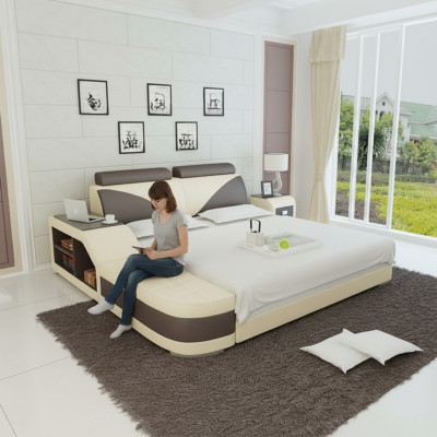 Design upholstered double bed modern bedroom beds 140x200cm + USB & shelf