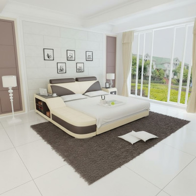 Design upholstered double bed modern bedroom beds 140x200cm + USB & shelf