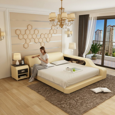 Design upholstered double bed modern beds bedroom 200x210cm with USB & shelf