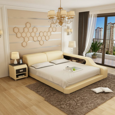 Design upholstered double bed modern beds bedroom 200x210cm with USB & shelf