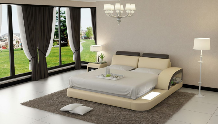 Design upholstered double bed modern beds bedroom with USB & shelf 160x200cm