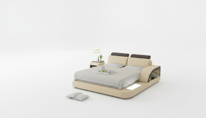 Design upholstered double bed modern beds bedroom with USB & shelf 160x200cm
