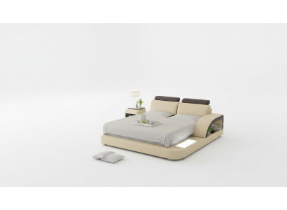 Design upholstered double bed modern beds bedroom with USB & shelf 160x200cm