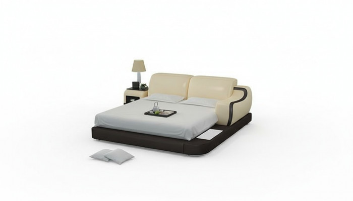 Design XXL Bed Big Beds Hotel Upholstery 200x200 Multifunction Shelf USB Leather