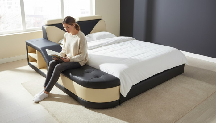 Design Multifunction Bed XXL Big Beds Leather Hotel Upholstery 180x200 Shelf USB