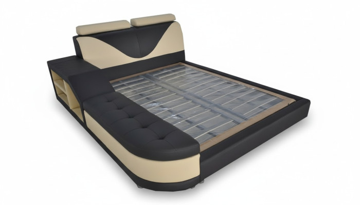 Design Multifunction Bed XXL Big Beds Leather Hotel Upholstery 180x200 Shelf USB