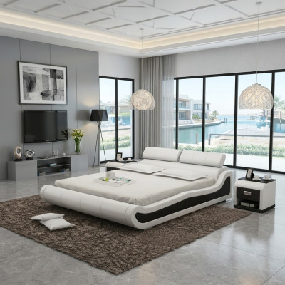 Luxury leather bed with USB upholstered double modern marital bed 140/160/180 cm