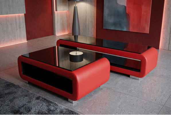 Designer coffee table upholstery leather glass modern table CT9010 + RTV TS1010 + USB
