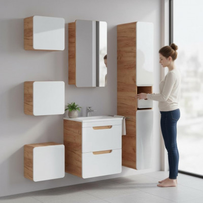 Design bathroom furniture set, 6-piece decoration set, cabinet, sink