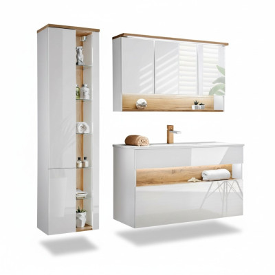 Design bathroom furniture set 3-piece suite cabinet washbasin lighting