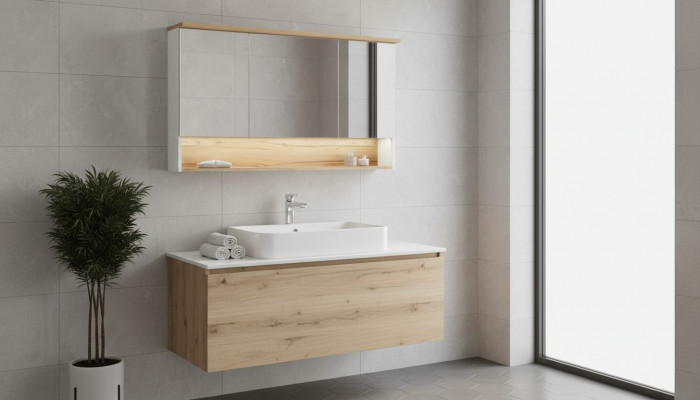 Mirror cabinet wall cabinet bathroom cabinet with mirror 120 cm LED