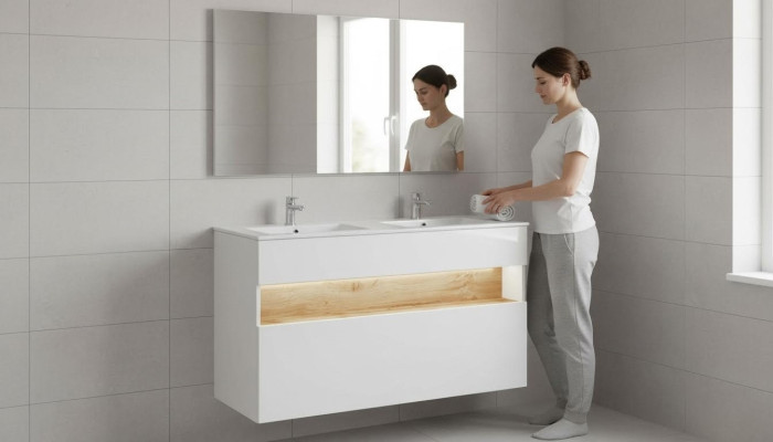 Double washbasin vanity unit with washbasin basin