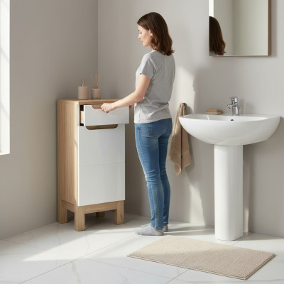 Bathroom cabinet base unit shelves high-gloss white bathroom cabinet