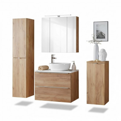 Design bathroom furniture set, 4-piece suite with cabinet and washbasin.